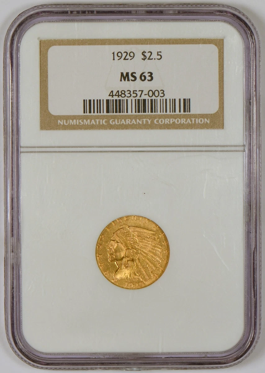 1929年 米国 インディアンヘッド ＄2.5クオーター金貨 NGC MS61 1929