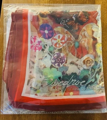 100% Silk Scarf Swedroe art to wear by Ariel Butterflies Flowers Large 33” $150 - Image 1 of 4
