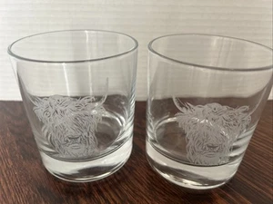 Highland Cow Engraved Whisky Tasting Glass Tumbler Pair Lot of 2 - Picture 1 of 8