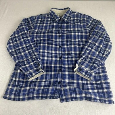 Camisa masculina de flanela forrada de lã LL Bean xadrez azul branco com botões GG - Imagem 1 de 4