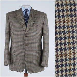 Mens Italian Wool Tweed Jacket 48R US Size Check Brown Sport Coat Blazer - Picture 1 of 13