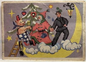 ANTIQUE CHRISTMAS POSTCARD Santa Pig & Ninja 1918 SALE - Picture 1 of 7