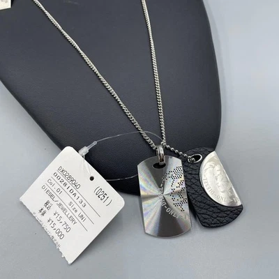 Новый DIESEL из нержавеющей стали собаки ярлык ожерелье серебро черный современный подлинный #0806 - Изображение 1 из 4