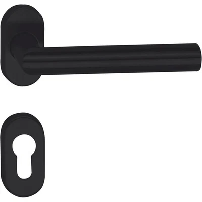 Marchesi Drückergarnitur Riga auf ovaler Rosette PZ, Edelstahl schwarz matt