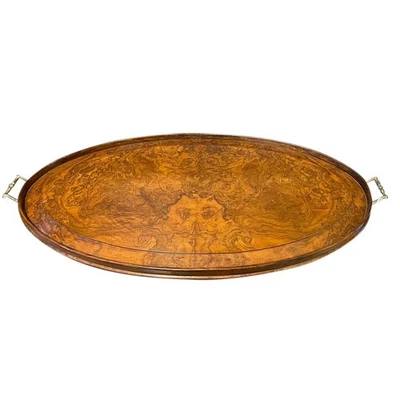 Antigua bandeja de galería ovalada de nogal burlado estilo georgiano inglés c. 1860 36,5 pulgadas Foto 1 de 4