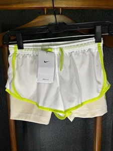 NWT NIKE DRI-FIT TEMPO LINED RUNNING SHORTS Girl Small White / Atomic Green - Picture 1 of 8