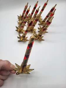 ZWÖLF Vintage mundgeblasene Glaskerzen Clip auf Ornamente Italien handbemalt rot gold - Bild 1 von 4