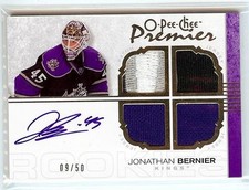 2007-08 O-PEE-CHEE PREMIER JONATHAN BERNIER RC AUTO QUAD JERSEY PATCH 09/50!!