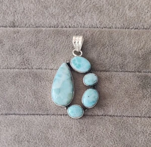 Five Larimar Gemstone Pendent 925 Sterling Silver Handmade Pendent MO5244 - Picture 1 of 3