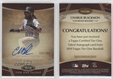 2019 Topps Tier One Tier One Talent Auto /200 Charlie Blackmon #TTA-CBL Auto