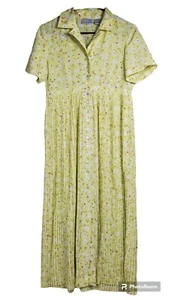Liz Claiborne Vintage Dress Green Floral Size 4 Petite Button Down Long Pleated  - Picture 1 of 5