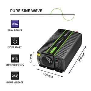 Convertisseur de tension Qoltec Monolith 300W, 600W, 24V à 230V, sinus pur - Imagen 1 de 13