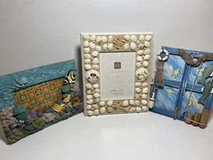 Vintage Lot of 3 White Shells Seashell Photo Frame Plus Nautical Frames - Picture 1 of 5