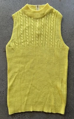 Vintage Emporium Yellow Acrylic Ribbed Cable Knit Stretch Zip Back Tank Top Sz S - Image 1 of 4