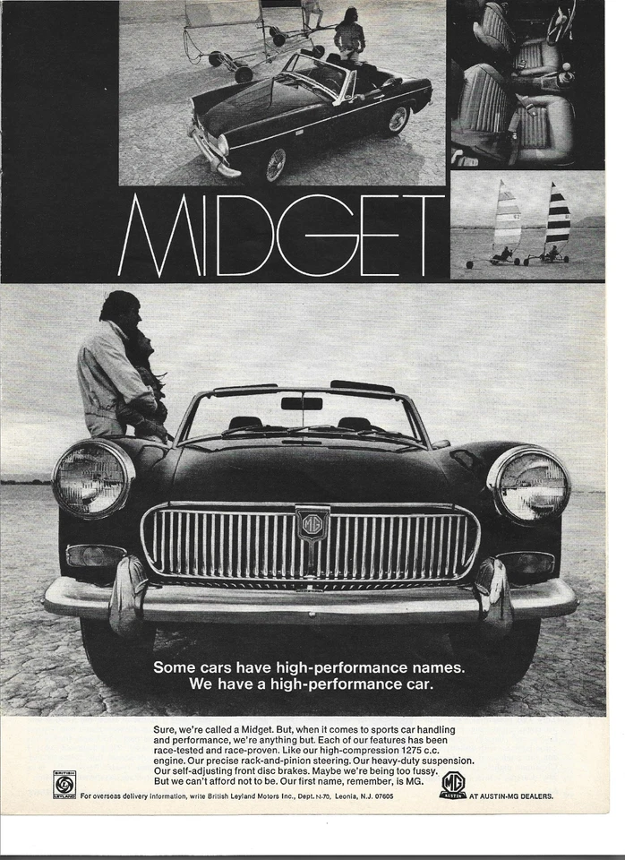 MG Midget 1969 anuncio impreso vintage "Algunos autos tienen nombres de alto rendimiento.  Tenemos Foto 1 de 1
