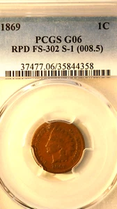 1869 Indian Cent PCGS Snow-1, G06 RPD - Picture 1 of 5