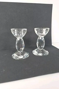 Pair Of Vtg Oleg Cassini Signed Brilliant Shimmer Crystal Candlestick Holders 2 - Picture 1 of 11