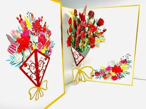 Australian Native Bouquet of Flowers Embossed in Gold 3D Pop Up Greeting Card - Picture 1 of 12