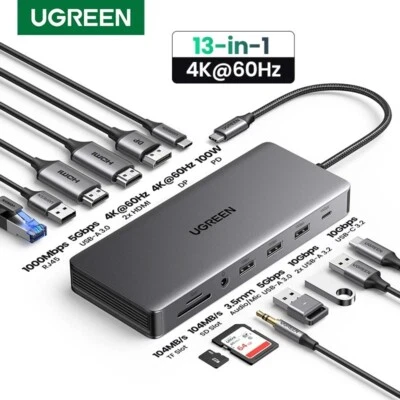 UGREEN 13-in-1 USB-C HUB 4K HDMI DP 100W PD SD/TF Docking Station For MacBook PC - Image 1 of 4