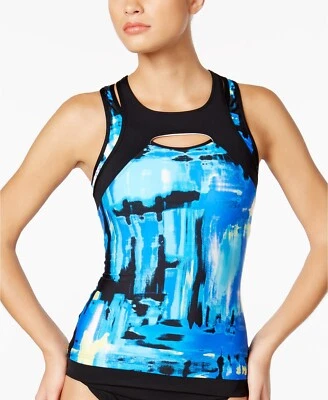Camiseta tankini de natación negra/azul Calvin Klein 145435 para mujer talla XS Foto 1 de 2