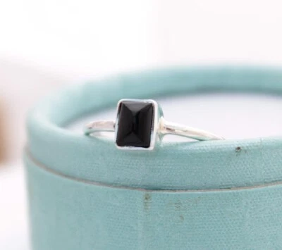 Onice Nera Anello 925 Argento Sterling Impilabile Quotidiano Unisex Regalo - Immagine 1 di 4