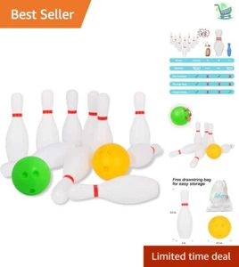 Safe & Educational Bowling Set for Toddlers: 10 Pins, 2 Balls, Mesh Bag - Picture 1 of 9