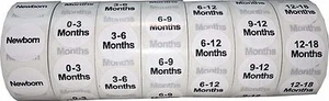 White Baby Toddler Clothing Size Stickers | 3/4 Inch - 500 Pack | Pick One Size - Photo 1/19