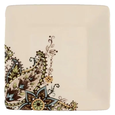 2 square 8" salad PLATES, TABLETOPS GALLERY Angela, blue green brown, paisley - Image 1 of 4