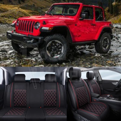 For Jeep Wrangler 2000-2024 Seat Covers Full Set Front + Rear Cushion PU Leather Foto 1 de 4