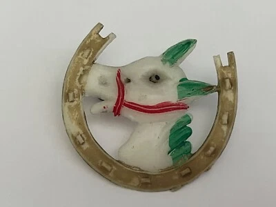 Vintage Art Deco Horse Lucky Horse Shoe Pin Badge Brooch - Image 1 of 3