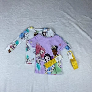 Disney Princess Lot of 2 Pajama Top Girls 12M Purple Snow White & Ariel Graphics - Picture 1 of 7