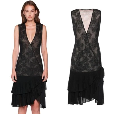 40 NUEVO $2575 VESTIDO DE CÓCTEL ENVOLVENTE ROBERTO CAVALLI ENCAJE STAPELIA NEGRO FORRO DESNUDO Foto 1 de 4