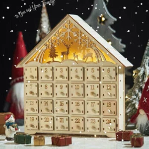 Adventskalender Holz zum Befüllen Weihnachts-Deko teil LED Beleuchtung - Bild 1 von 6