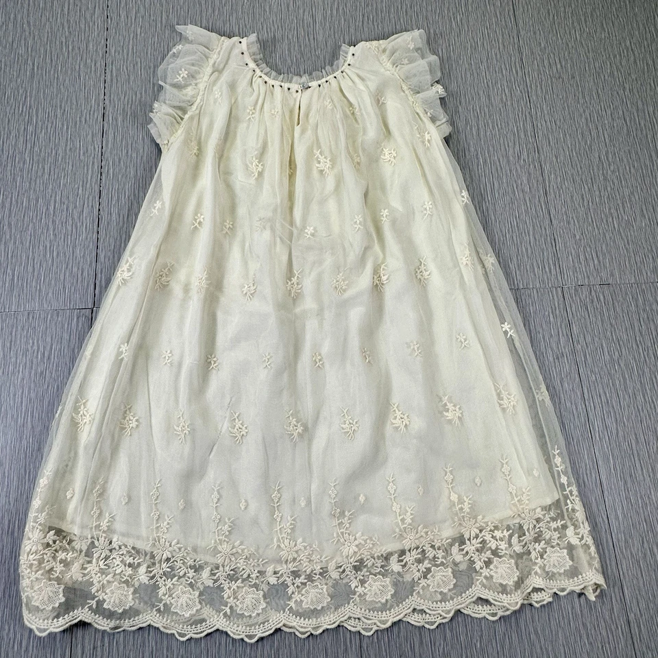 最高音女孩镶边柔软薄纱连衣裙白色/象牙白古董风格 — 第 1/4 张图片