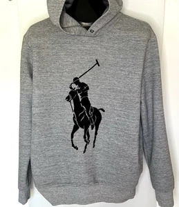 Polo Ralph Lauren Mens Gray Pullover Big Center Felt  Pony Hoodie Size Medium - Bild 1 von 6