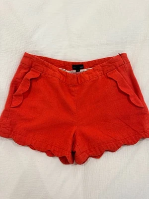 Cynthia Rowley Women's Orange Red Scalloped Linen Blend Lined Shorts Size 10 - Image 1 of 4