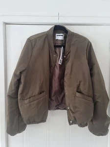 Noisy May Womens Khaki Bomber Jacket With Ruched Sleeve Detail UK Size XL - Picture 1 of 2
