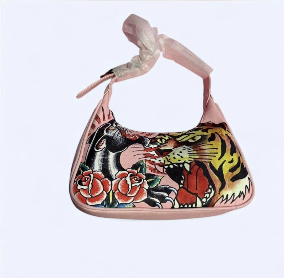 ED  HARDY X SIBERIA HILLS  TIGER PRINT Y2K PINK SHOULDER BAG W /DUST BAG  - Image 1 of 4