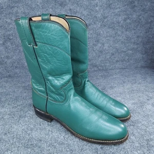 Vintage Justin Roper Boots Womens Size 8 D Green Leather Cowgirl Made USA L3722 - Picture 1 of 21