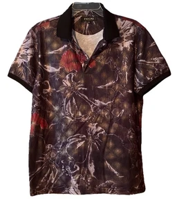 Pavini Mens Short Sleeve 3 Button Polo Shirt Black, Red, Golden Size Medium - Picture 1 of 10