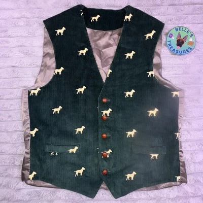 Chaleco Orvis Para Hombres 42R Pana Verde Abotonada Perro Bordado Cintura Ajustable Foto 1 de 4