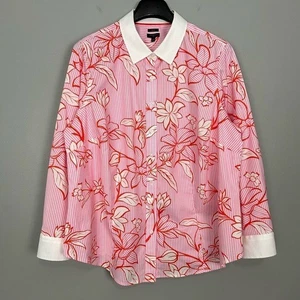 Talbots bügelfreies perfektes Damenhemd Größe 20 W Blumenmuster Streifen Baumwolle Knopfleiste - Bild 1 von 8