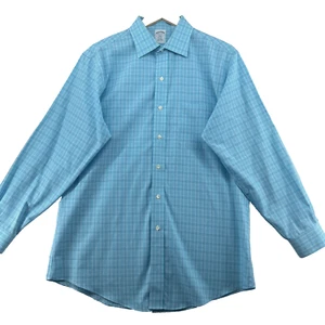 Brooks Brothers Regent bügelfrei alle Baumwolle Herren 16-2/3 blau kariert Anzughemd - Bild 1 von 11