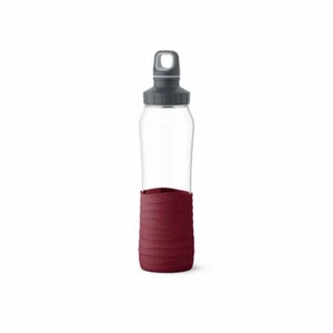 EMSA Drink2Go Glass Water Bottle Bottle Glass Silicone Wine Red 0.7L - Picture 1 of 6