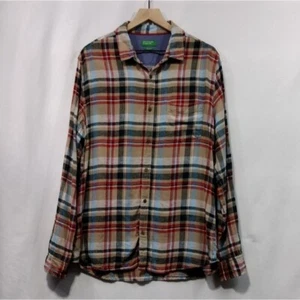 United Colors of Benetton Plaid Button Shirt Men's XL Multicolor Retro 90s Y2K - Picture 1 of 10