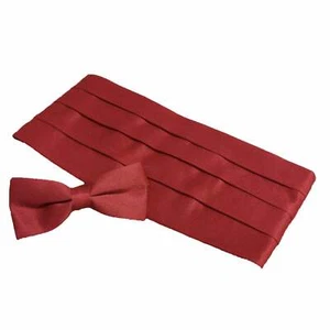 Burgundy Mens Bow Tie & Cummerbund Set NEW Wedding Prom Formal - Picture 1 of 1