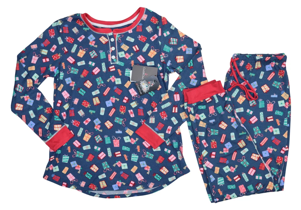 Conjunto de pijama de manga larga de lana estampado de regalos/regalos Cuddl Duds nuevo con etiquetas Foto 1 de 1