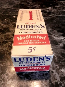 RARE VINTAGE 1940'S NOS FULL BOX OF 20 PACKS LUDEN'S HONEY~LICORICE COUGH DROPS - Picture 1 of 12