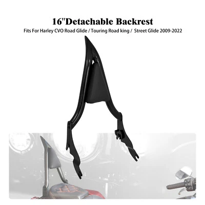 16" Black Passenger Backrest Sissy Bar For Harley Touring Road Electra Glide 09+ - Imagem 1 de 4