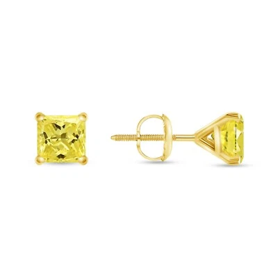 Brincos de diamante criados em canário princesa 1,25 quilates ouro amarelo 14K parafuso Martini - Imagem 1 de 3